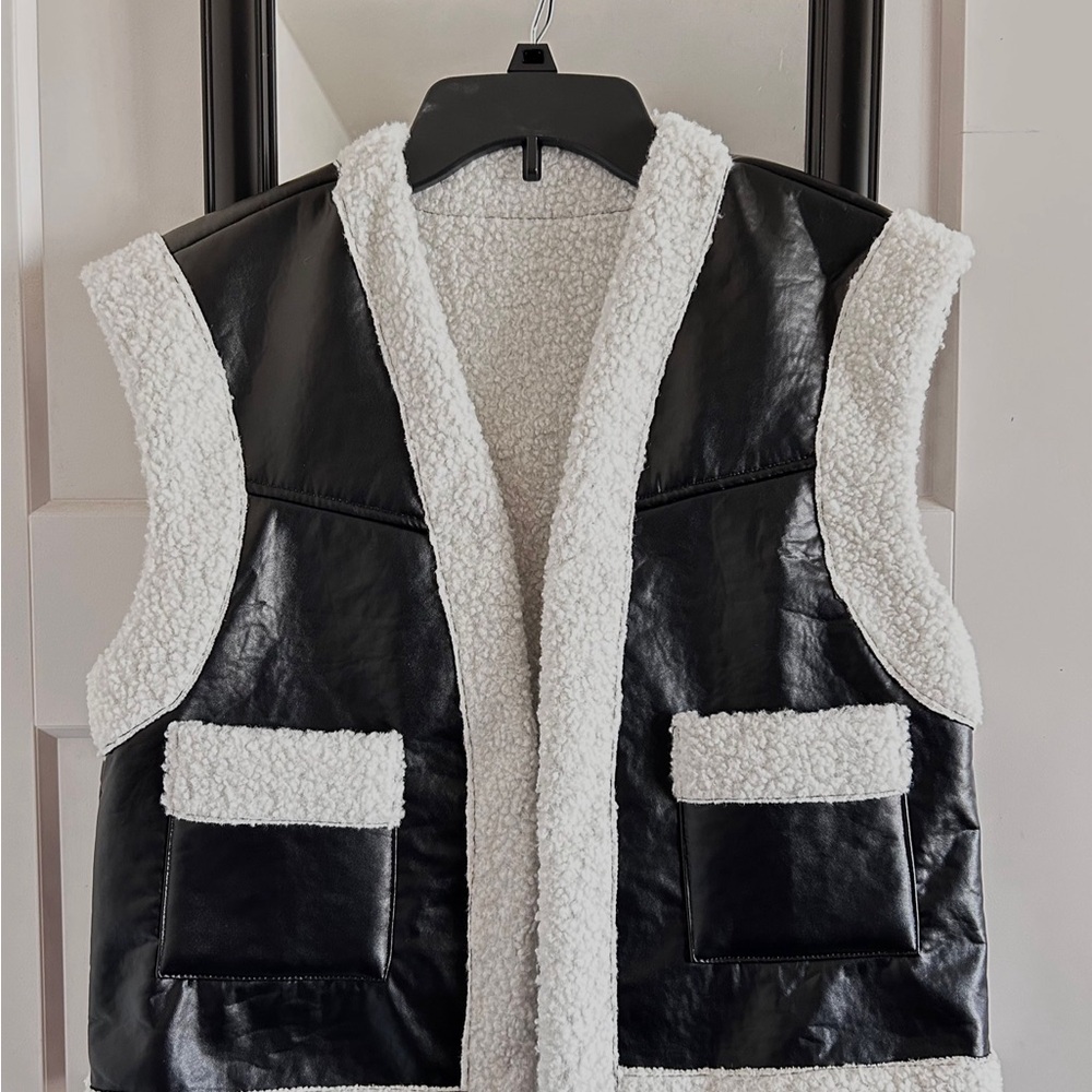 Black and White Faux Leather Vest